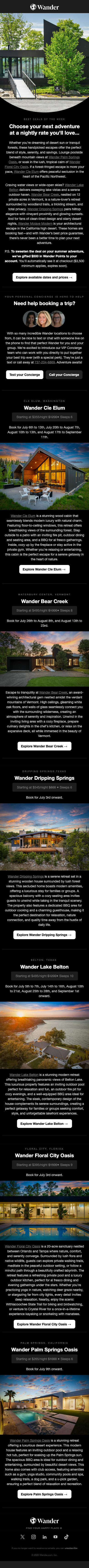 ✨ Wander trip deals starting at $350/night...