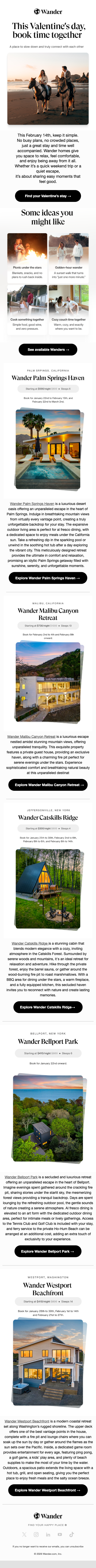 ❤️ Romantic Wander getaways for Valentine's Day