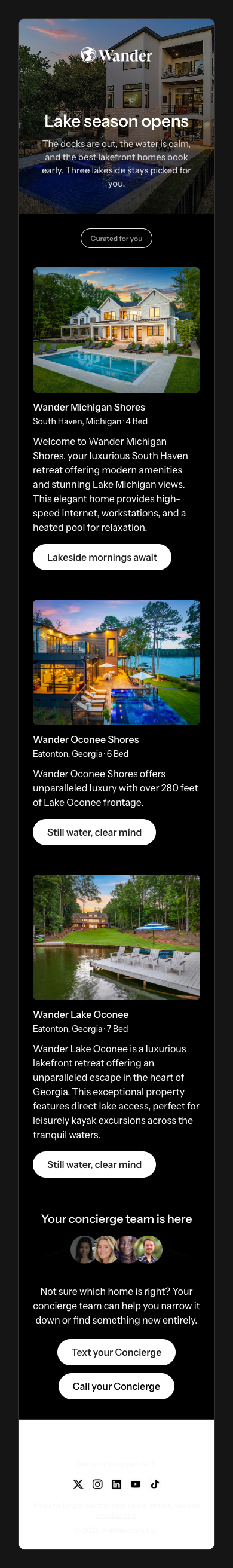🚣🏻 Sarah, lakefront options for spring and summer