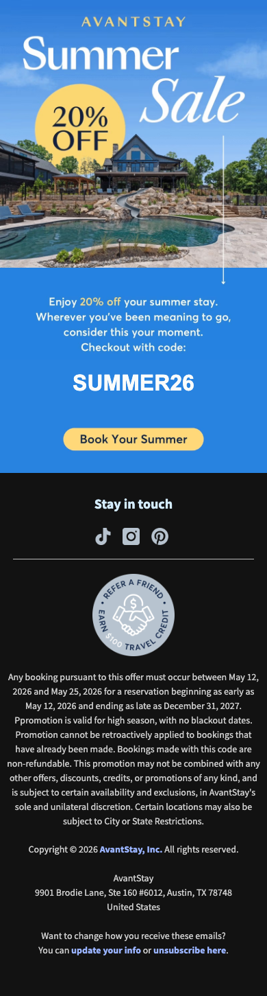 20% off summer stays 🔥